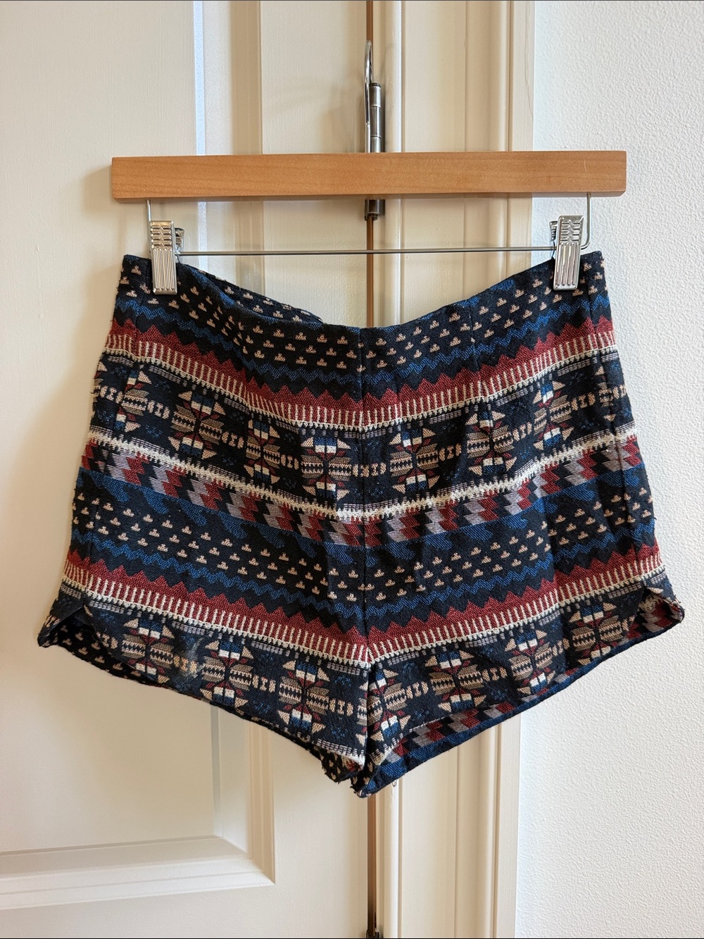 Forever 21 Navy and Red High-Waist Patterned Shorts